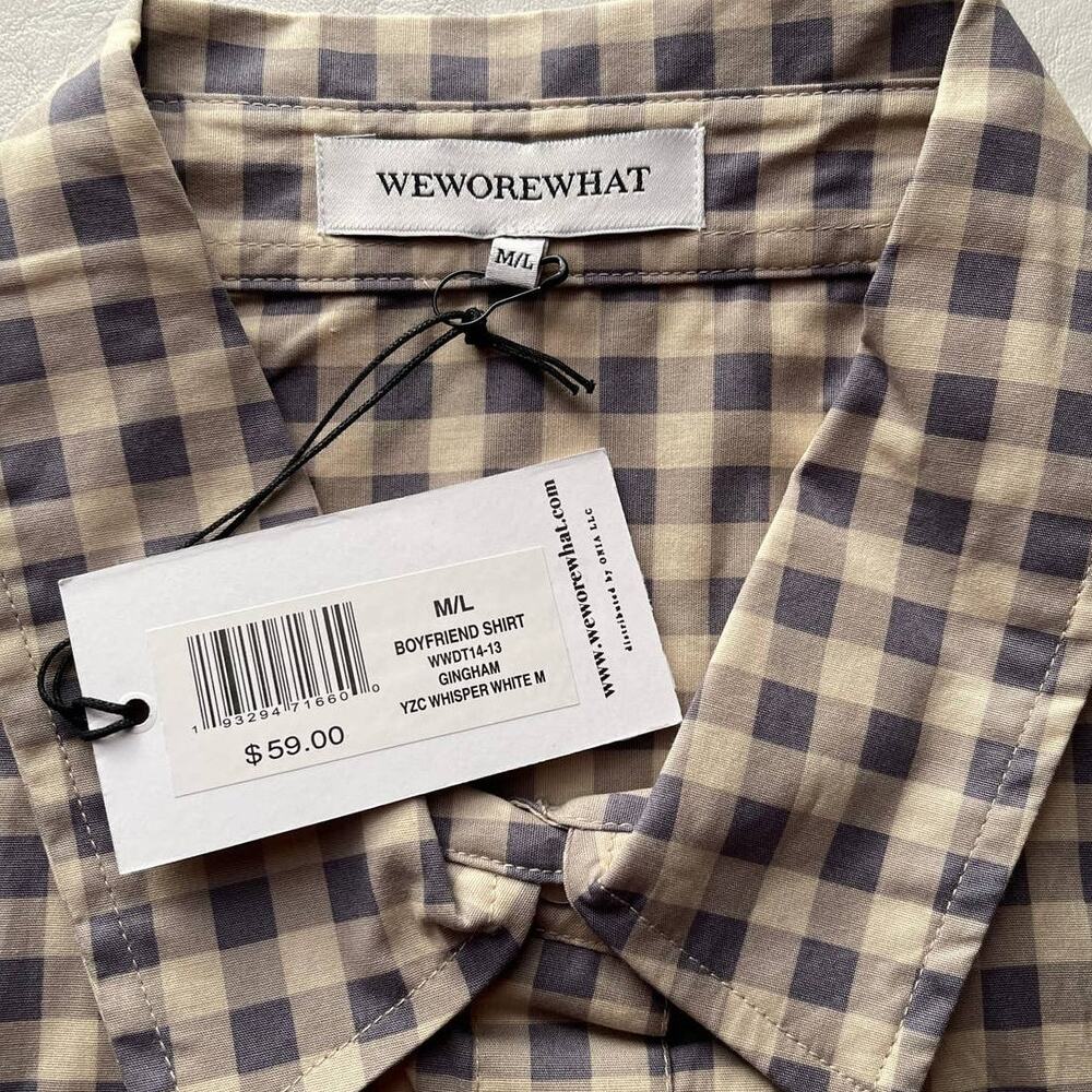 New WeWoreWhat Boyfriend Shirt in Gingham Whisper White Women's Size M/L - Picture 5 of 9